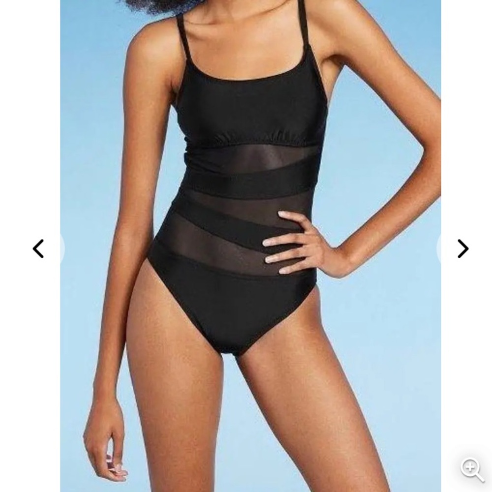 Shade & Shore Black, M,Mesh front One Piece Swimsuit,